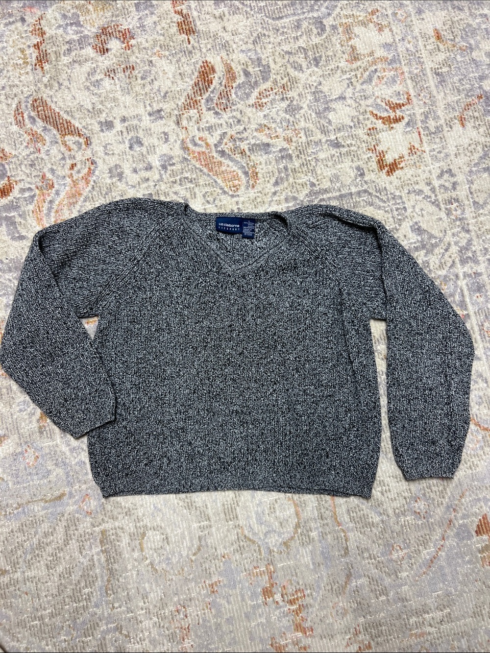 Vintage Liz Claiborne Black & White V-Neck Sweater